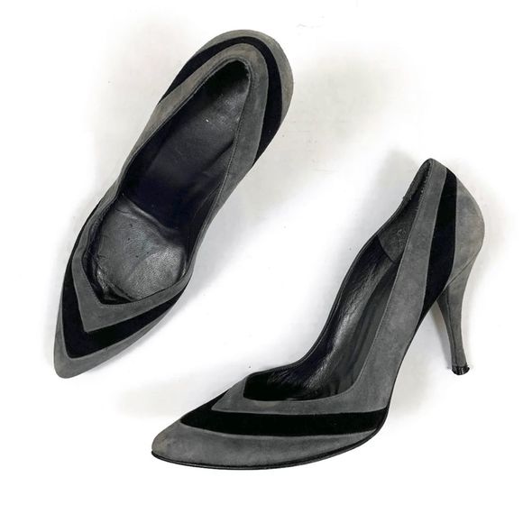 Stuart Weitzman Shoes - Stuart Weitzman Gray Suede Chevron Heels | 7.5